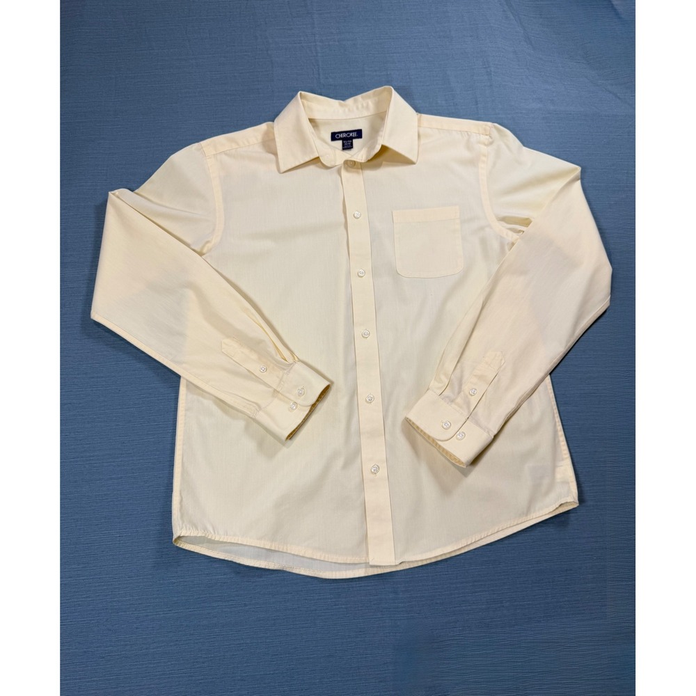 Cherokee Boys XL 16/18 Button Down Shirt Pale Yellow Long Sleeve School Uniform